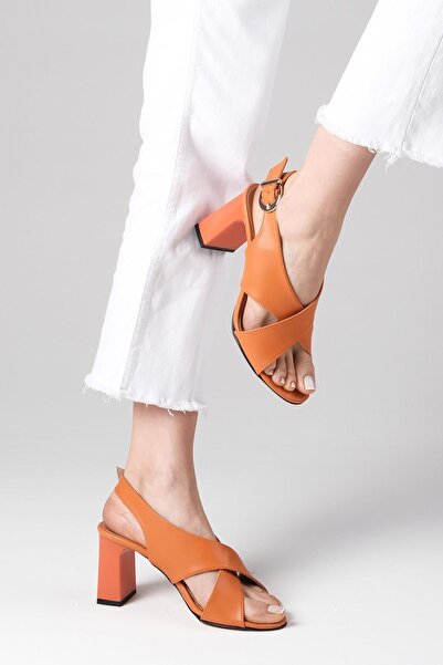 Mio Gusto Mia Orange Color Women's Heeled Sandals