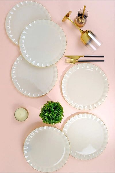 Glore Solid Cream Wavy Serving Set for 6 People 26cm