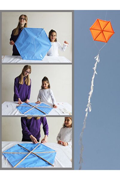 GÜLEN UÇURTMA Naylon Altıgen Uçurtma Yapım Seti / Ahşap Çıtalı
