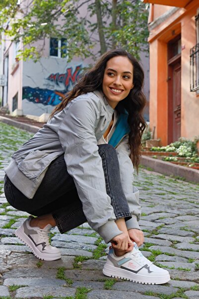 Jump 27429 Λευκό Γκρι Μπλε Γυναικεία Αθλητικά Παπούτσια Περιστασιακά Άνετα Χονδρή Σόλα Περπάτημα