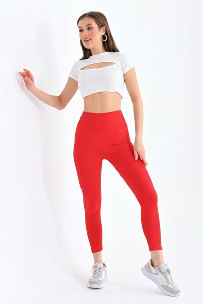 Modkofoni Yüksel Waist Tightening Women's Red Leggings