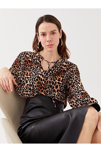 LC Waikiki Bağlamalı Yaka Desenli Uzun Kollu Kadın Bluz