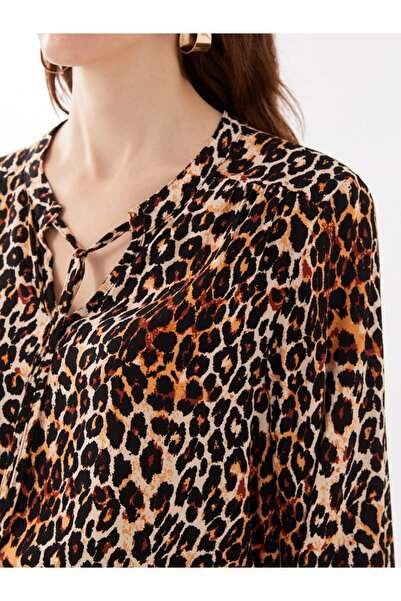 LC Waikiki Bağlamalı Yaka Desenli Uzun Kollu Kadın Bluz