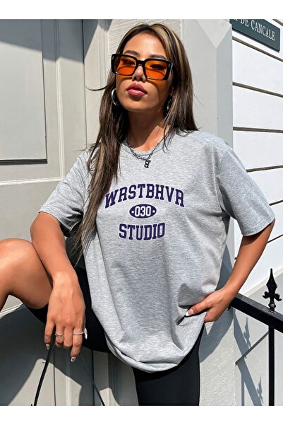 BYMEER Wrstbhvr με τύπωμα Γκρι Μπλουζάκι