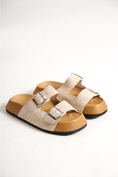 Saltopik Παντόφλες με διπλή πόρπη σε μπεζ χρώμα