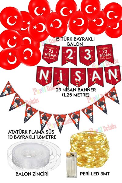 Parti dolabı Ledli 23 Nisan Çocuk Bayramı Zincir Banner, Flama Bayrak Balon Süsleme Seti Okul Ev 19 Mayıs Süsleri