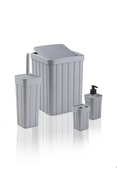 AHİR TİCARET Wick Pattern Plastic Luxury 4-Piece Toilet Bathroom Accessory Set