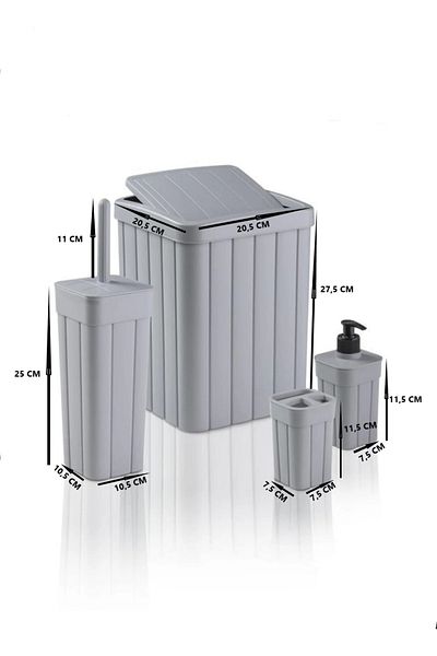 AHİR TİCARET Wick Pattern Plastic Luxury 4-Piece Toilet Bathroom Accessory Set