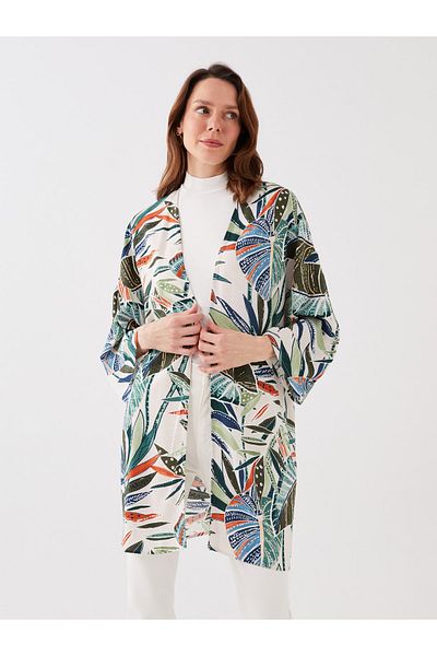 LC Waikiki Schalkragen Blumen Langarm Übergroßer Damen Kimono