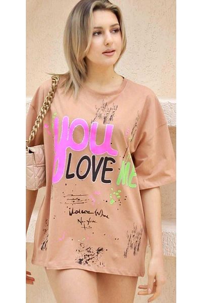 Yerli Women's You Love Me Printed T-shirt New Season Stoned