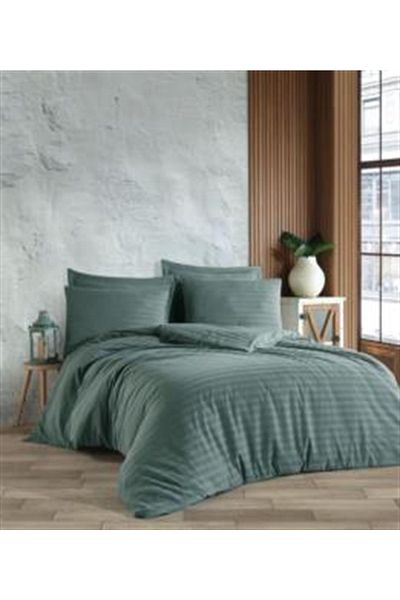 ALTINBAŞAK HOME COLLECTİON Altınbaşak Always Dark Green Double Satin Duvet Cover Set