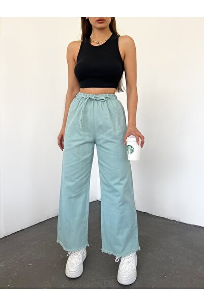 Fav Style Women's High Waist Elastic Leg Seamless Palazzo Trousers Mint