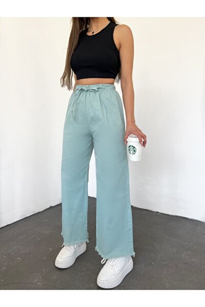 Fav Style Women's High Waist Elastic Leg Seamless Palazzo Trousers Mint
