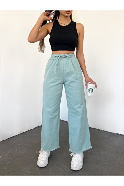 Fav Style Women's High Waist Elastic Leg Seamless Palazzo Trousers Mint