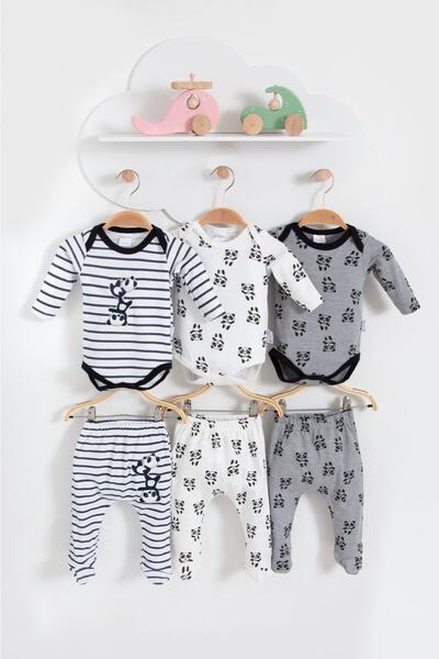 Bubito Cute Panda Patterned 6-Piece Baby Bottom and Top Set