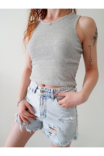 Lux Collection Εφαρμοσμένο/καθισμένο στο σώμα Super Crop Halter Collar Rib Fl...