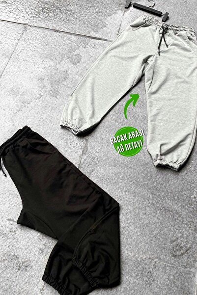 la gizzia Gri Siyah Büyük Beden Eşofman Paçası Lastikli Oversize Siyah Eşofman Kışlık Battal Kalıp Bol Eşofman