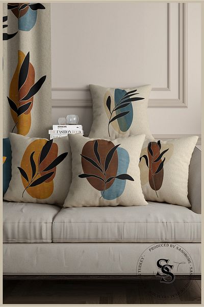 SasoHome Set de 4 huse de pernă cu model de frunze cu model suprarealist modern, cu flori