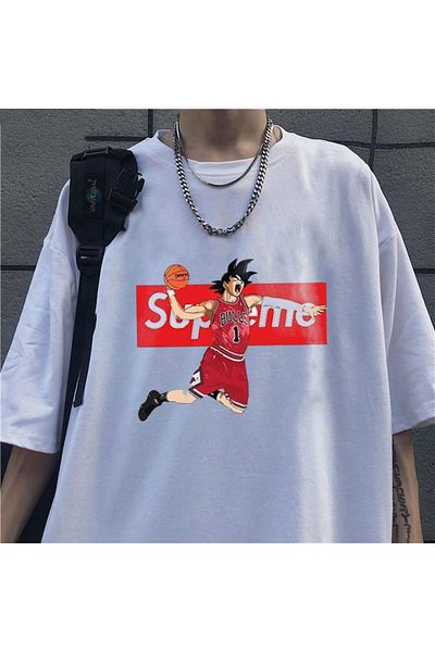 Touz Basketball Boy Printed White Unisex Oversize T-shirt
