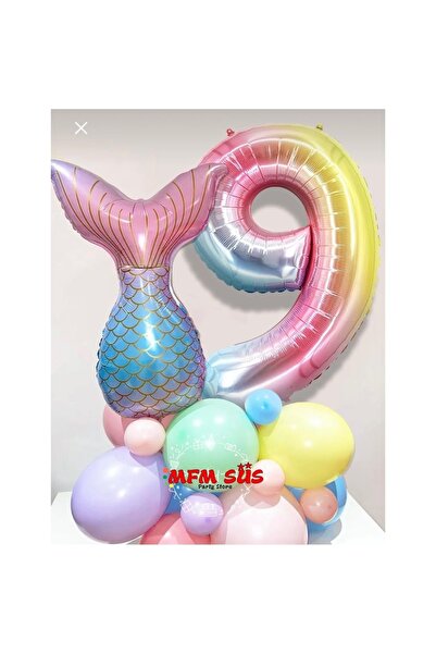 MFM Party 9 Years Old Number Rainbow Mermaid Foil Balloon Set