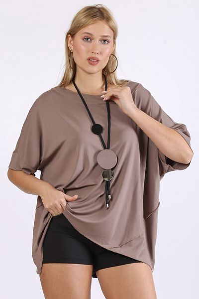 Chiccy Asymmetric Cut Mink Knitted T-shirt - Round Neck, Short Sleeve