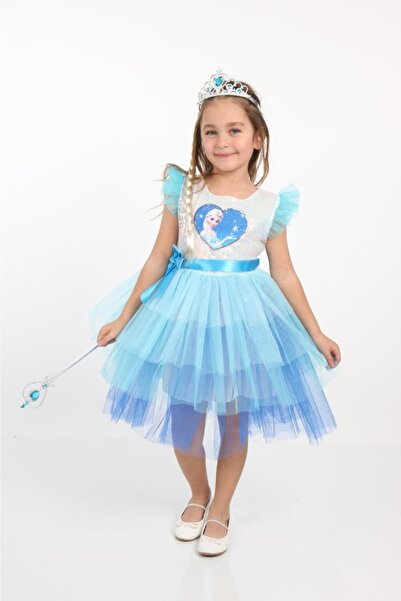 Derya Bebek Butik Φόρεμα πριγκίπισσας γενεθλίων Elsa Sequin Crown