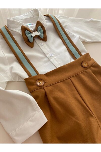 tubibebe Cinnamon - Water Green Salopette + Shirt + Bow Tie