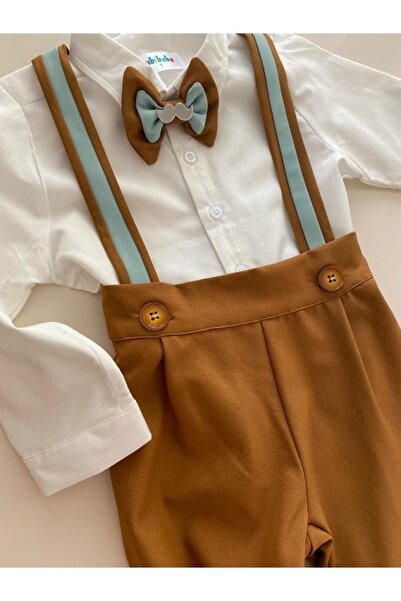 tubibebe Cinnamon - Water Green Salopette + Shirt + Bow Tie