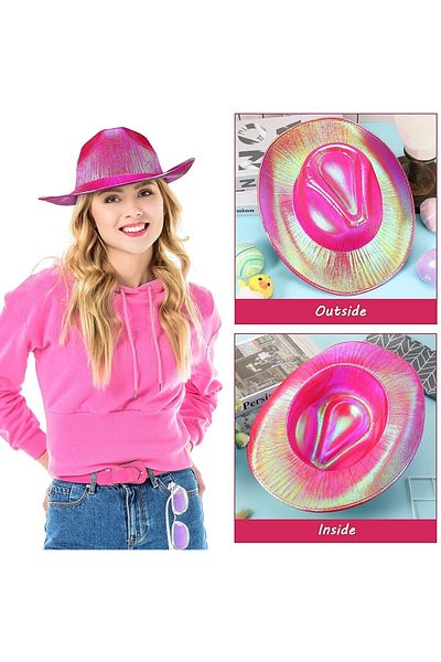 Minerva Neon Hologram Cowboy Model Party Hat Pink Adult 39X36X14 cm