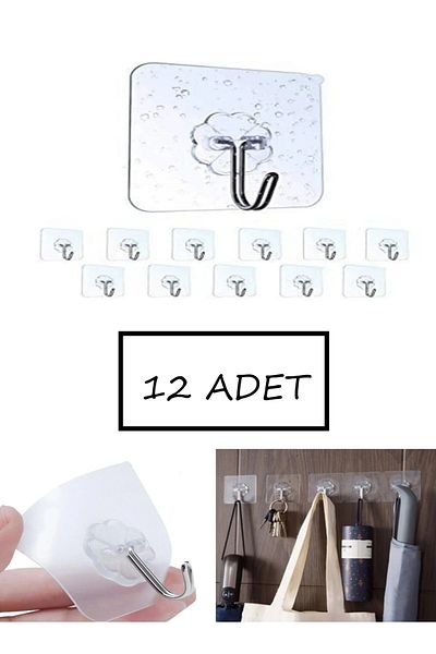 Bayev 12 Pieces Single Transparent Strong Wall Hanger Adhesive Suction Cup Hooks Kitchen Bathroom Hanger