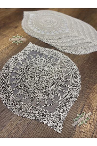 by ballı biocotton Луксозен комплект от 6 бродирани чинии за зареждане Kordon, 40 см, стилен дизайн и модерен дизайн