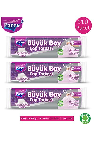 Parex Drawstring Garbage Bag White Soap Scented Large 10 Pack of 3