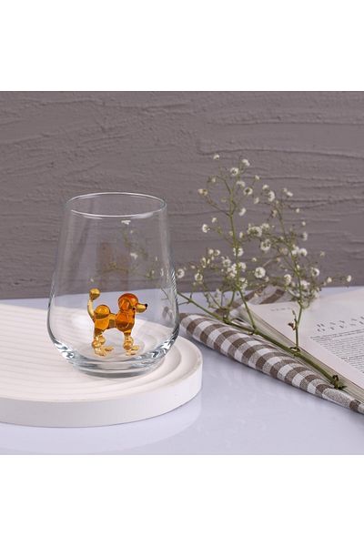 ADAMODART Brown Poodle Water Cup with Ornamental Dog Figure - Single
