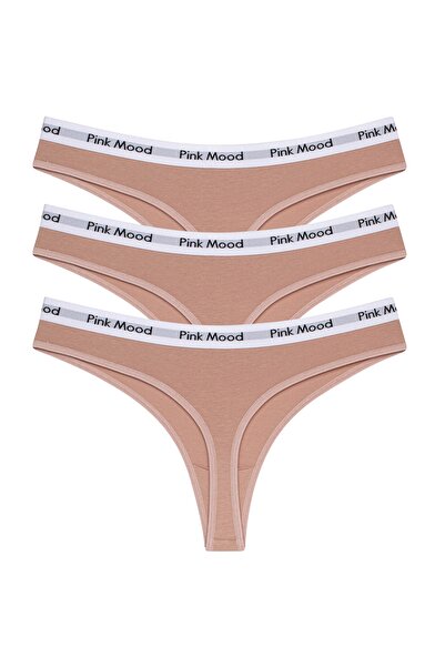 pink mood Tanga din bumbac cu bandă elastică în talie, pachet de 3