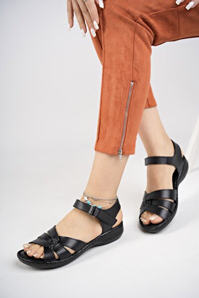 Deripabuc Genuine Leather Black Women's Leather Sandals Dc-0221