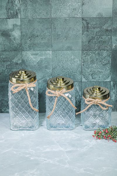 Wonder Luxury Special Design Nostalgia Series 3-Piece Luxury Glass Jar Set Storage Container