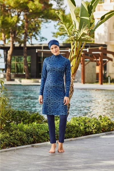 TESMAY Women's Navy Blue Large Size Lycra Hijab Swimsuit