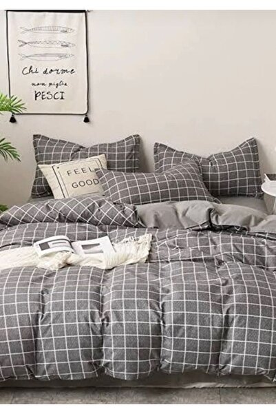 Sheri Home Basic Kare Çizgi Çift Kişilik Nevresim Takımı (ÇARŞAFI 200 X 200CM...
