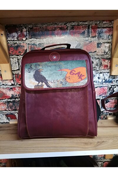 Şaşıkedi Karga Desenli Unisex Bohem Sırt Bond Postacı Çantası (gak) bordo
