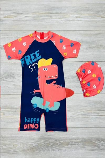 PODİUM GİYİM New Trend Cute Characters Printed Sun Protection Quick Drying Bonnet Men's Shorts Swimsuit