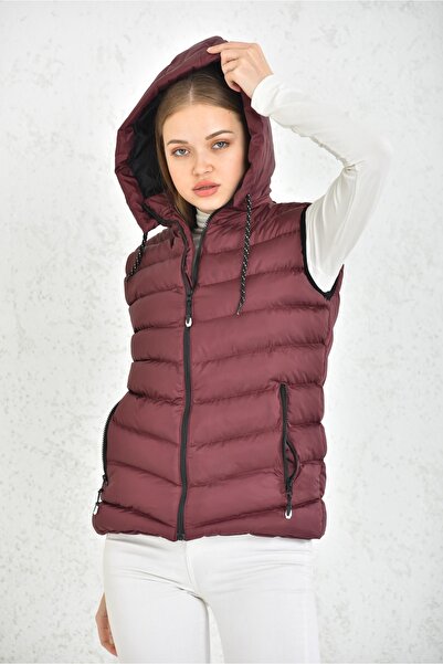 WAPP Unisex Burgundy Gel Padding Hooded Puffer Vest