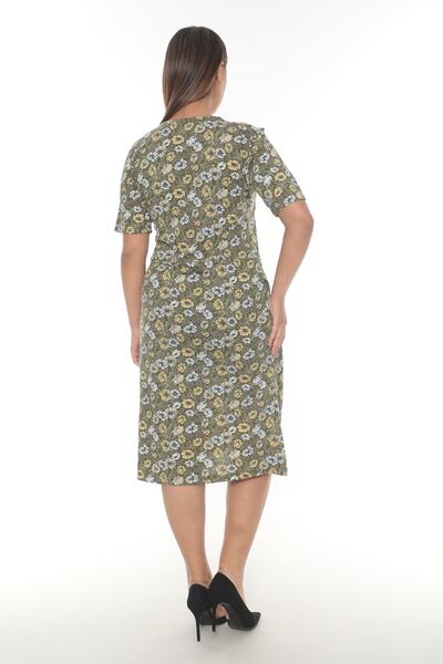 STELLETO Yeşil Renk Çiçek Desenli Bisiklet Yaka Yazlık Modal Elbise