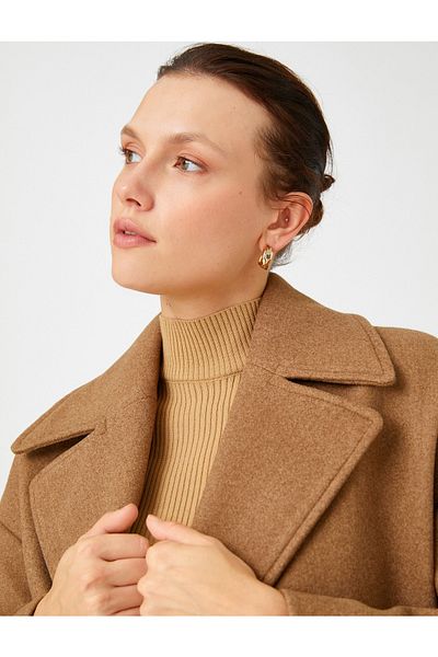 Koton Double-Breasted Midi Stamp Coat - Buttoned