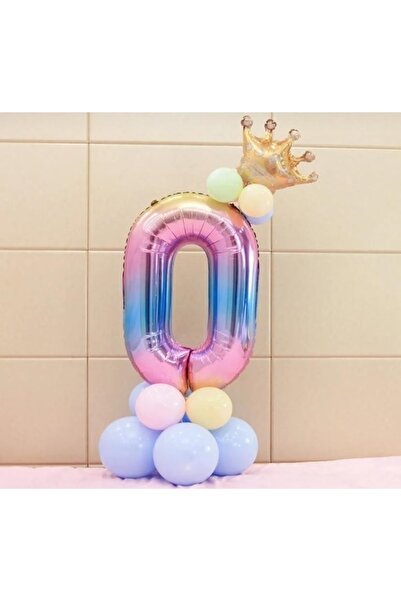 MFM Party 0 Year Old Number Rainbow King Crown Foil Balloon Welcome Set