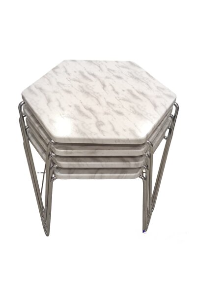 Ege Halı Mermer Desenli 4 Lü Üstü Mdf Içi Dolgu Demirli Petek Zigon Sehpa