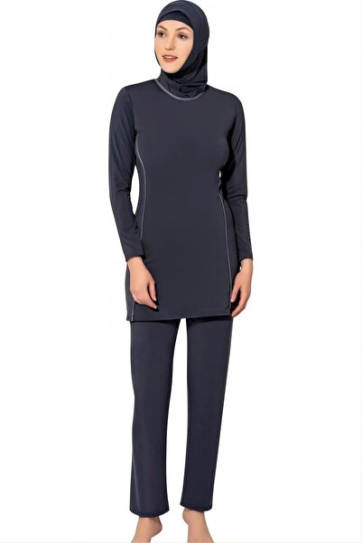 Swana Дамски бански костюм с дълги ръкави, в един цвят, с еластична талия и с...