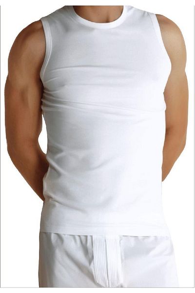 TheDon Tricou de corp pentru bărbați, fără mâneci, cu decolteu în formă de organic, alb