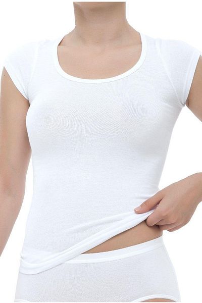 TheDon Tricou de damă cu mânecă scurtă, cu decolteu în U, alb