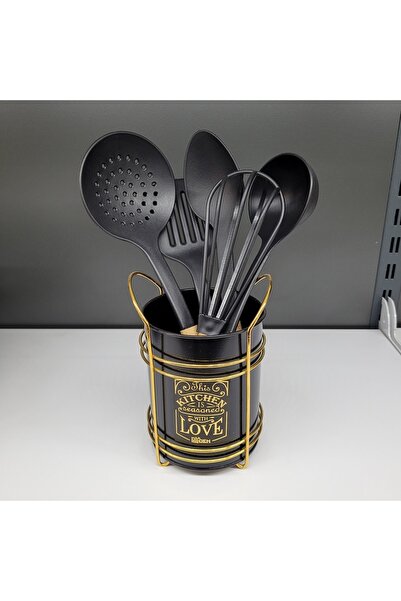 MLH HOME Metal Kaşıklık Gold Standlı Siyah Tezgah Üstü