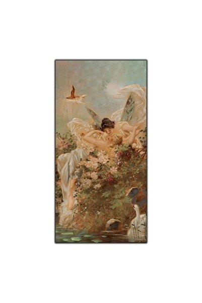 tablodekor Kuğulu Bir Manzarada Kucaklaşan Iki Peri Kanvas Tablo